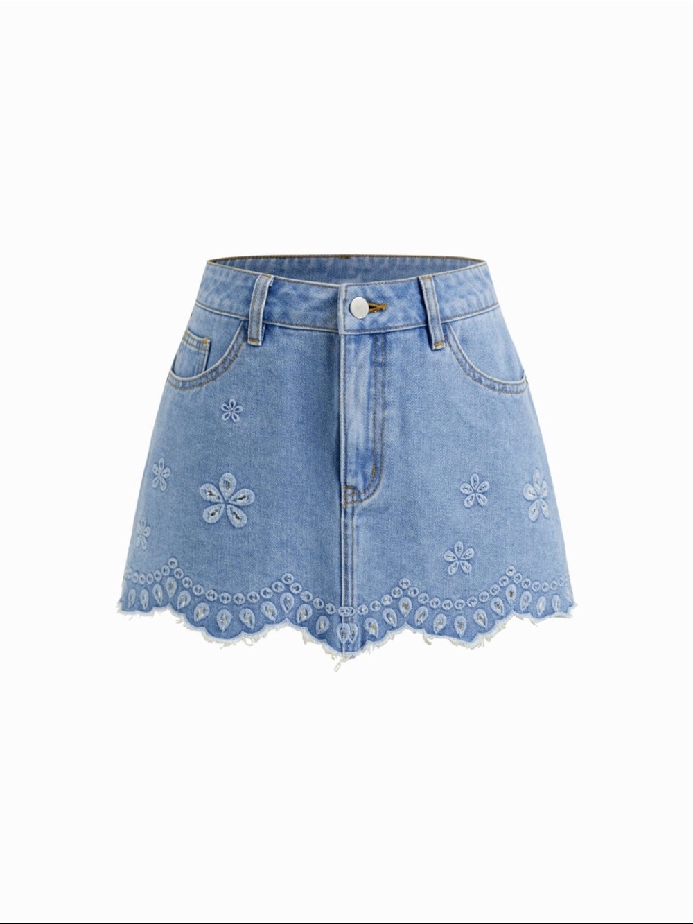 NWT Cider DENIM LOW RISE FLORAL EMBROIDERY RAW HEM MINI SKIRT XL